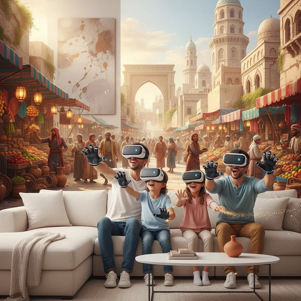 Family using VR headsets for cultural immersion