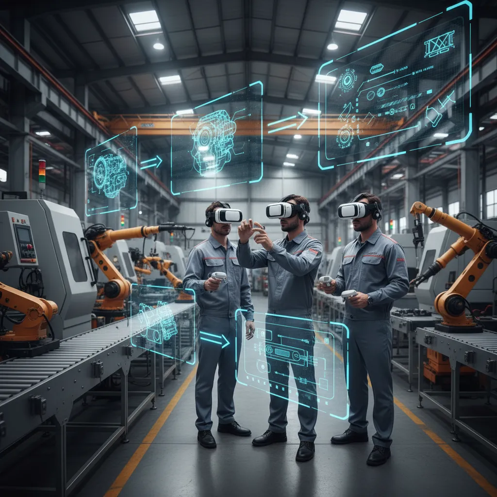 Workers using VR for industrial training