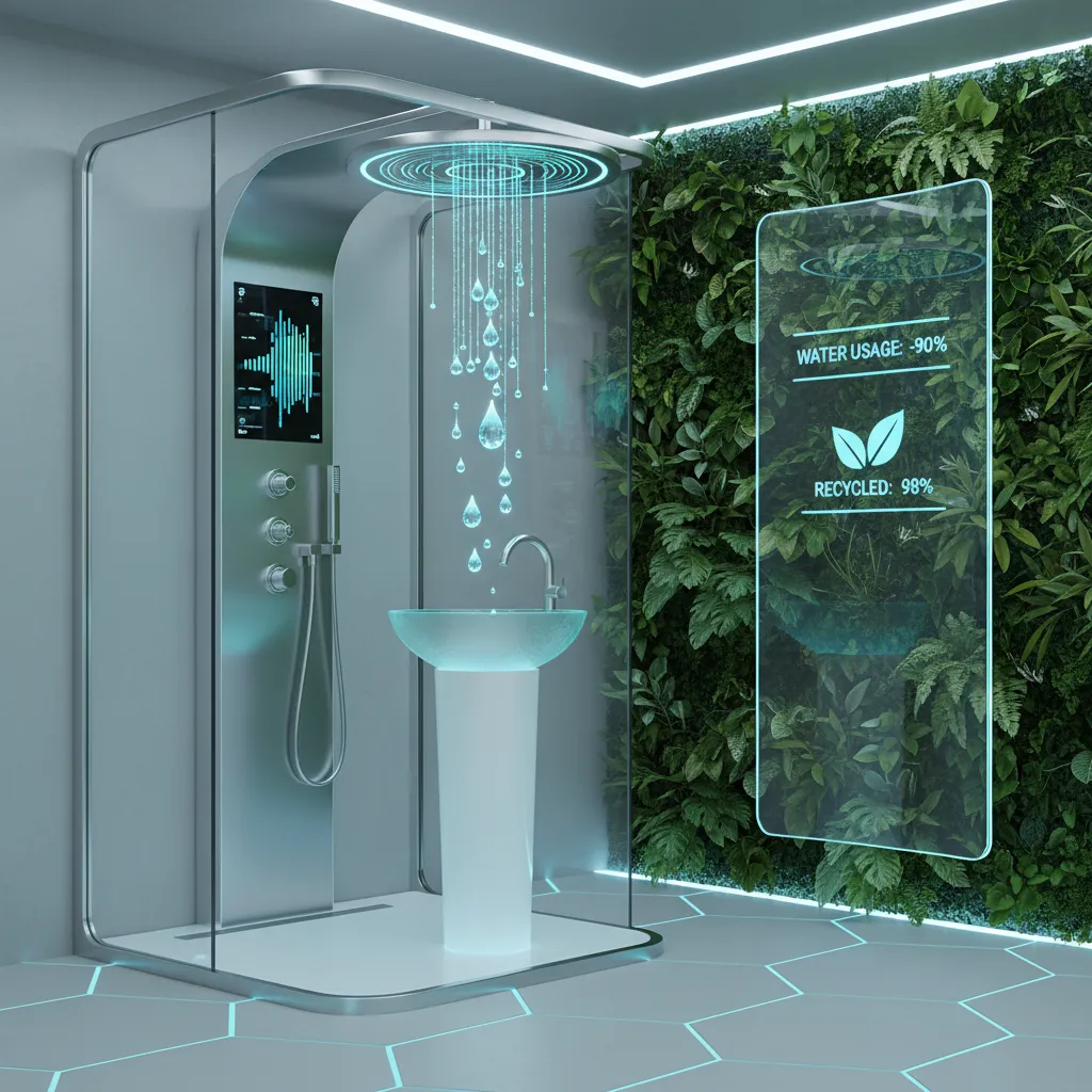 Futuristic bathroom with smart water-saving fixtures