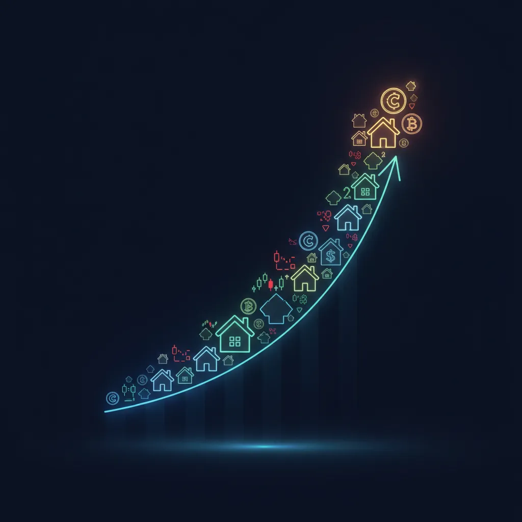 Abstract growth curve with various investment icons