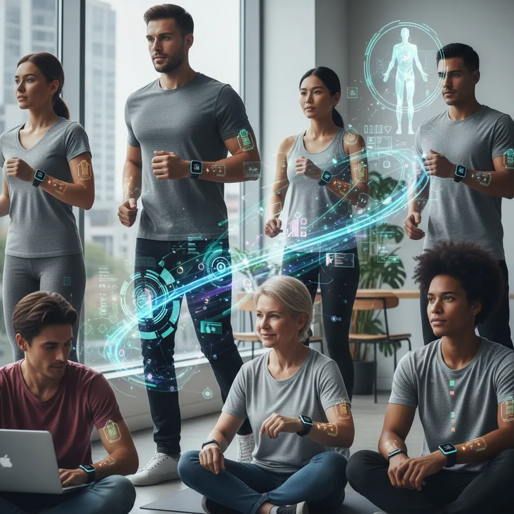 People using wearable health tech for AI monitoring