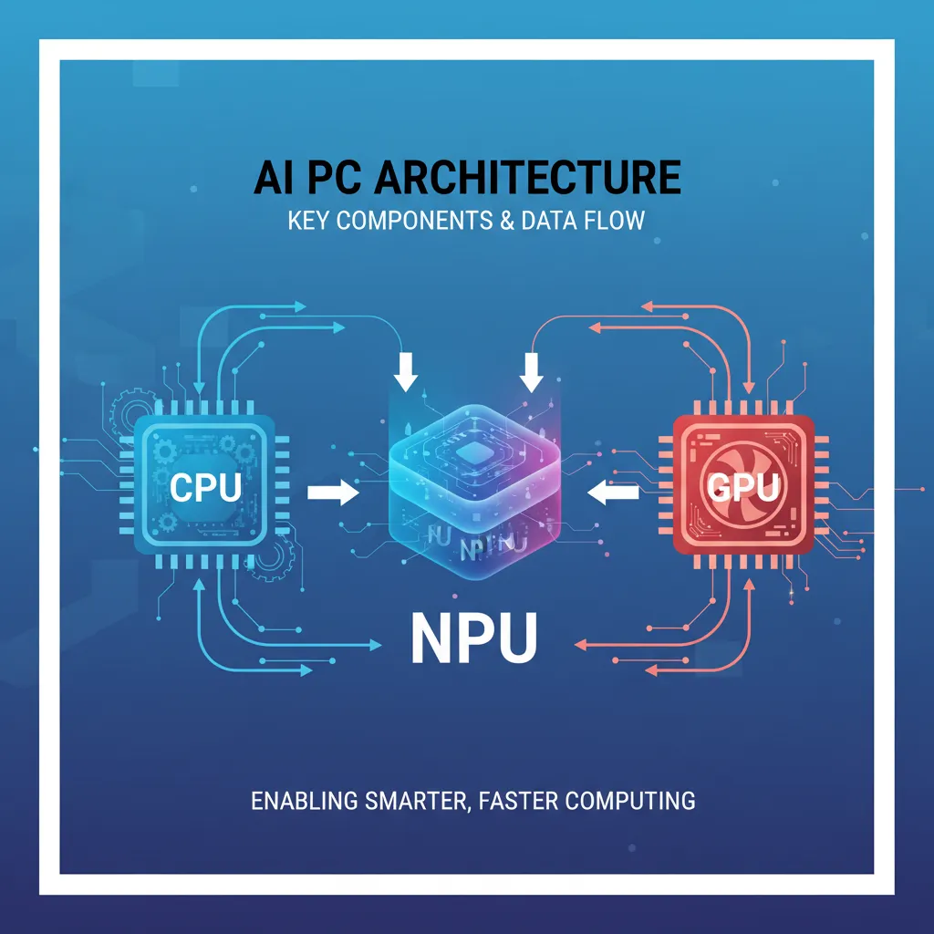 A diagram showing the internal components of an AI PC, highlighting the CPU, GPU, and NPU.